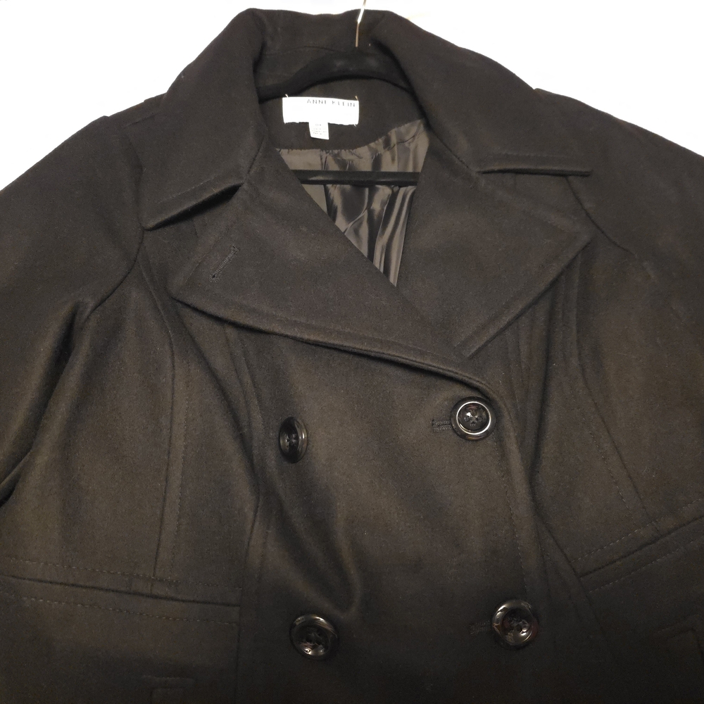 Anne Klein Black Double-Breasted Womens Wool Coat